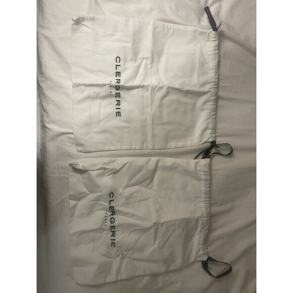 CLERGERIE PARIS Drawstring Shoe Dust Bag Lot 2 White Black Logo Cotton 14 X 10" - Picture 2 of 2